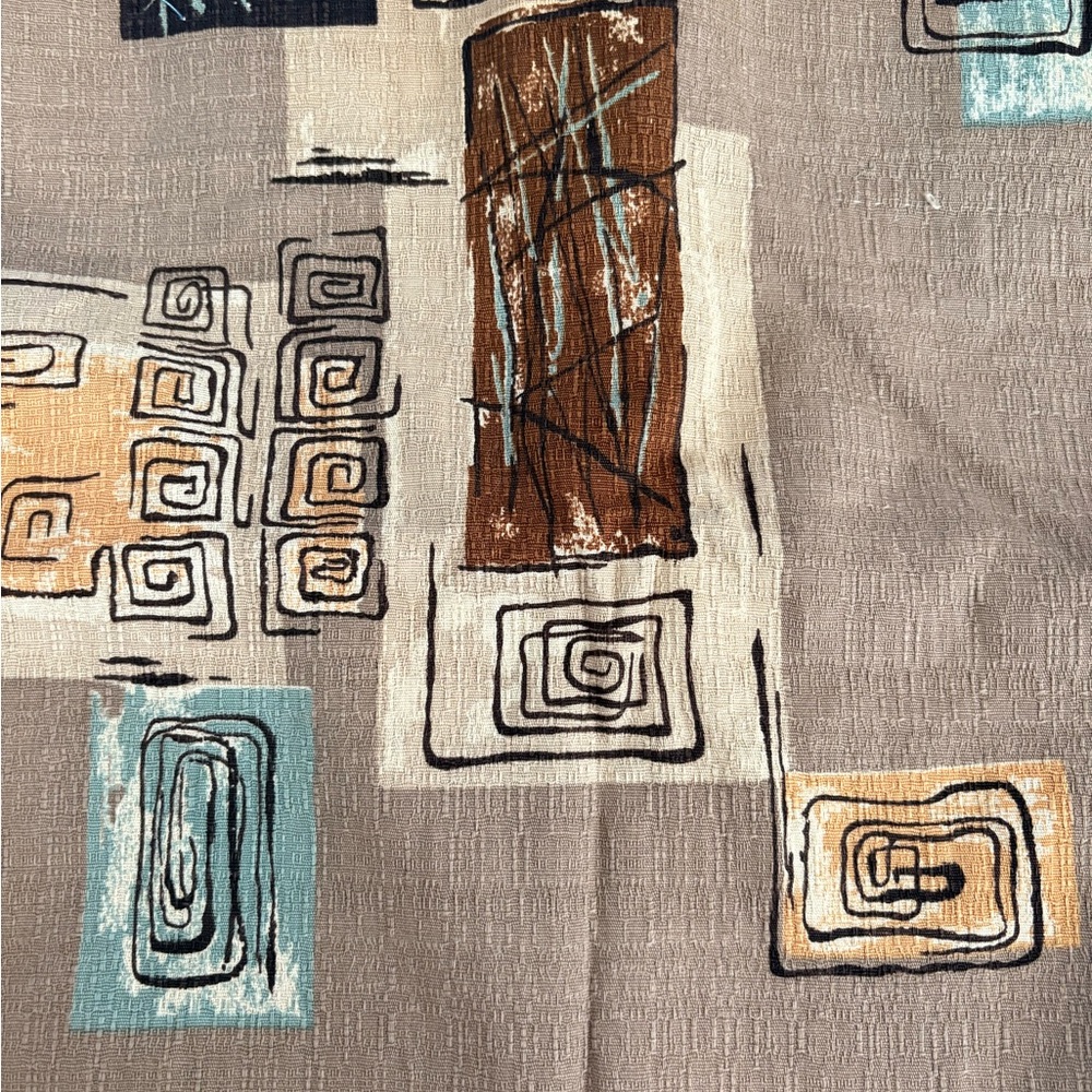 Vintage mid-century Abstract Patterned Fabric in Brown and Blue